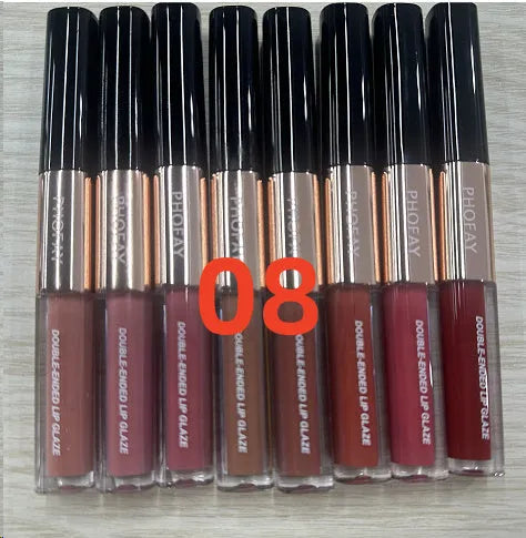 C-L021 double-head non-stick cup lip gloss with two applicator tips in eight colour options