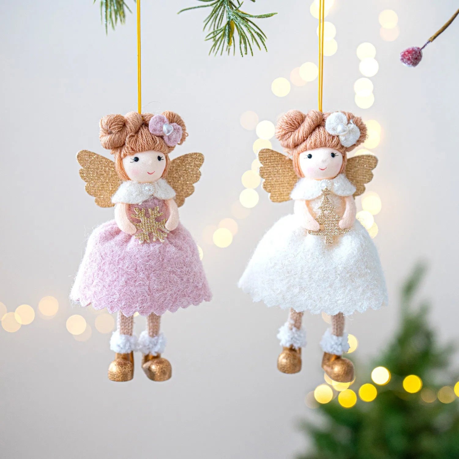Christmas angel wings plush pendant decorative hanging ornament in pink or white colour with cloth material