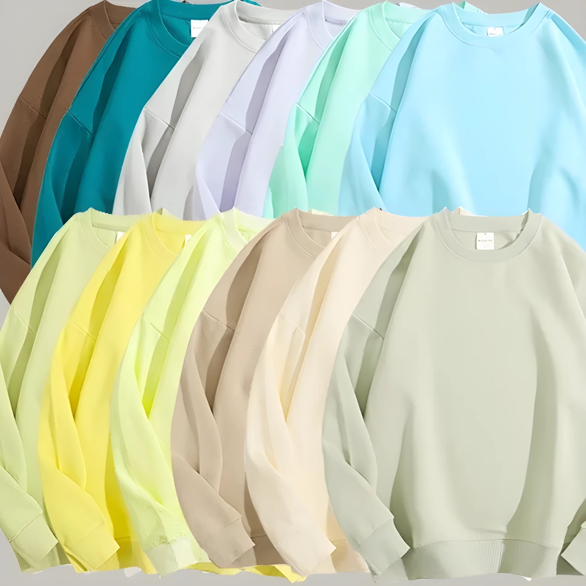 Women's loose cotton off shoulder sweater in solid colour with round neck and long sleeves