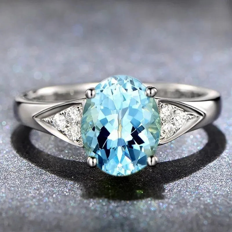 Women's natural zircon ring with heart, water drop, or bell patterns in blue, green, light blue, or red colours
