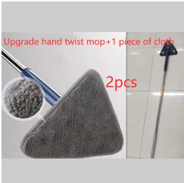 Extendable triangle cleaning mop with 360-degree rotating head and stainless steel pole