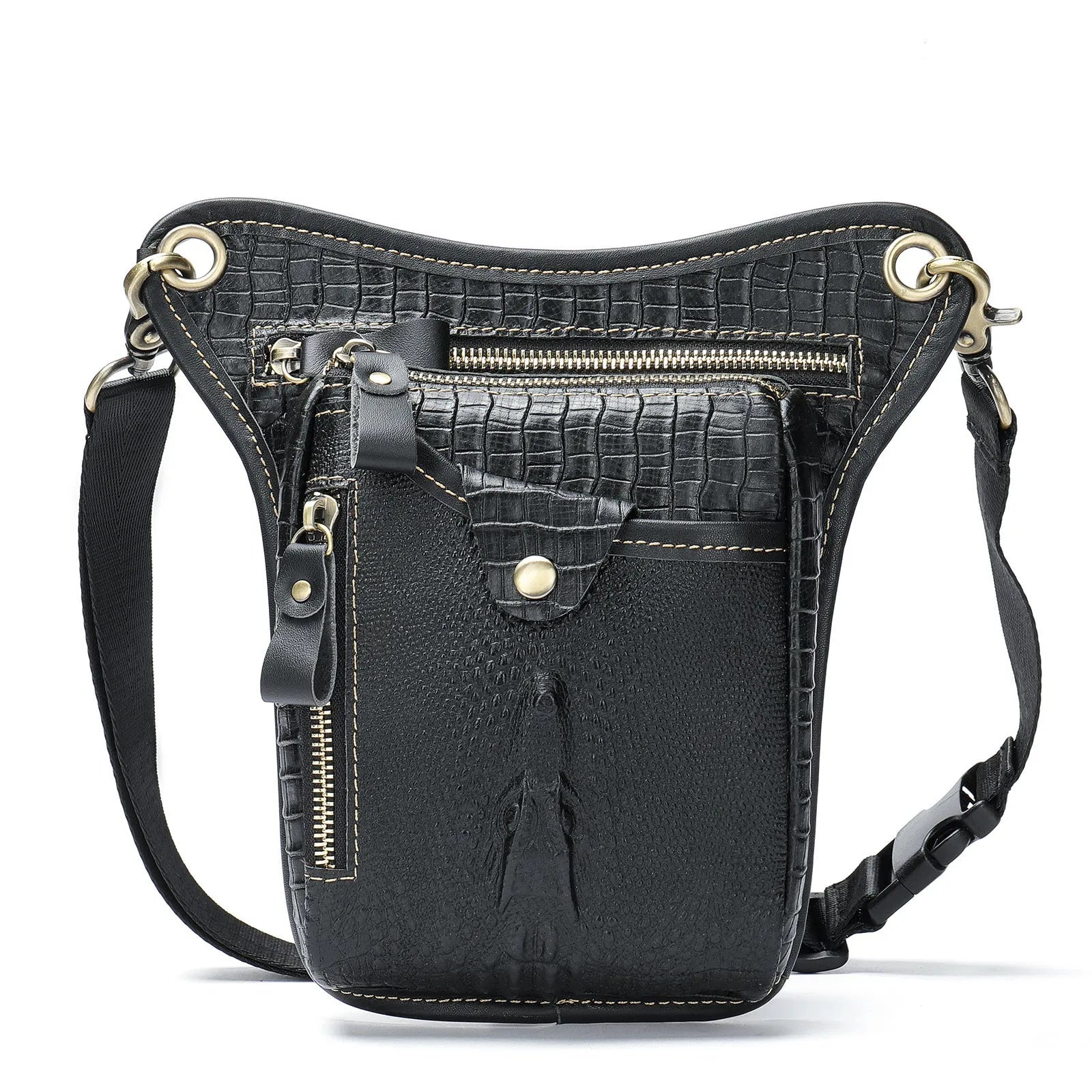 Men's vintage leather satchel bag in crazy horse leather with distressed finish and shoulder strap