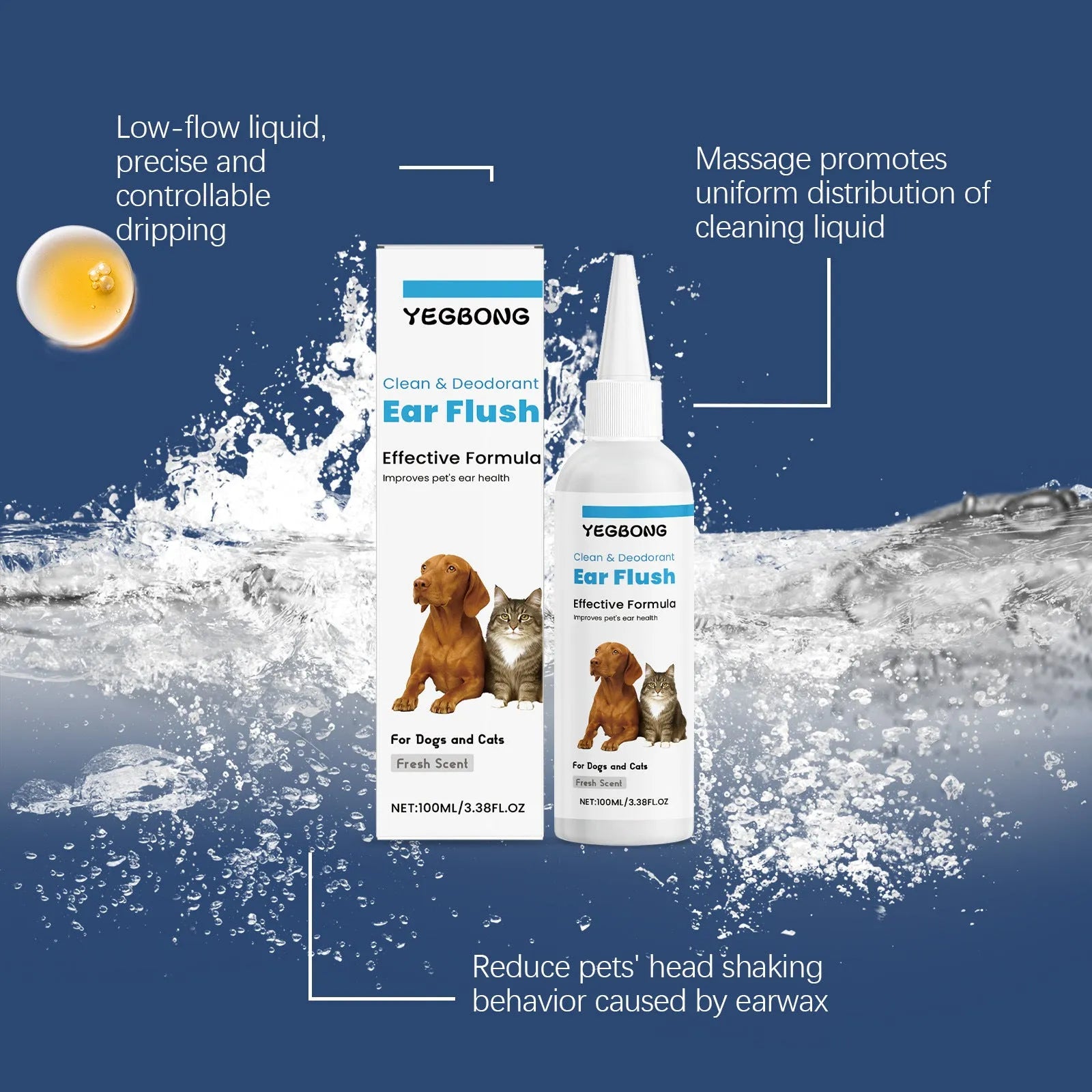 100ml bottle of dog and cat ear cleaning solution for gentle earwax removal