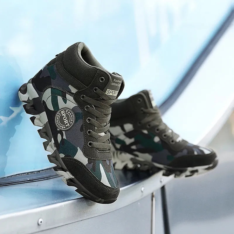 Women's green canvas sneakers with camouflage print detail and rubber sole