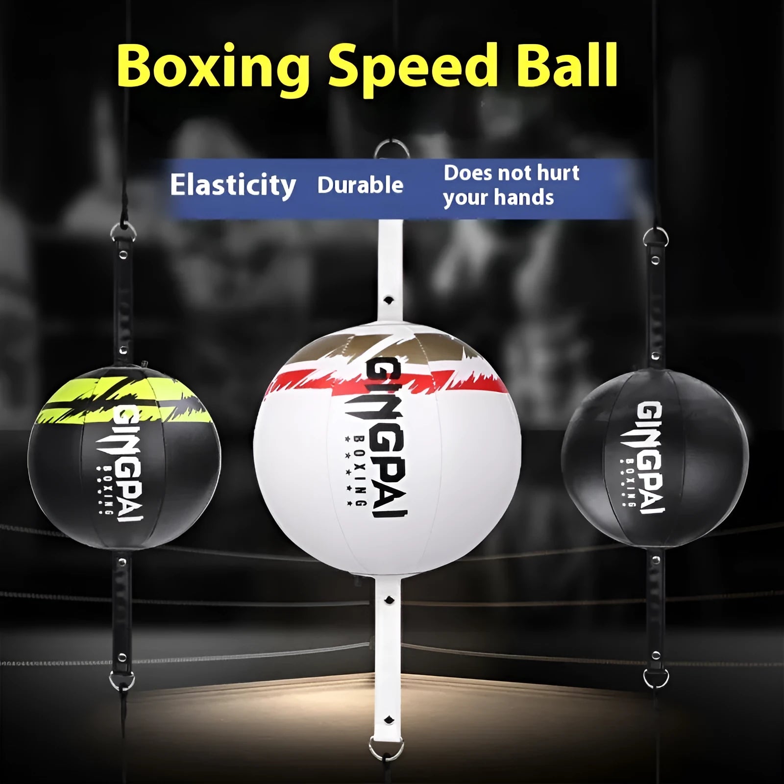 PU hanging boxing speed ball for reaction training in black, black and green, or white colours