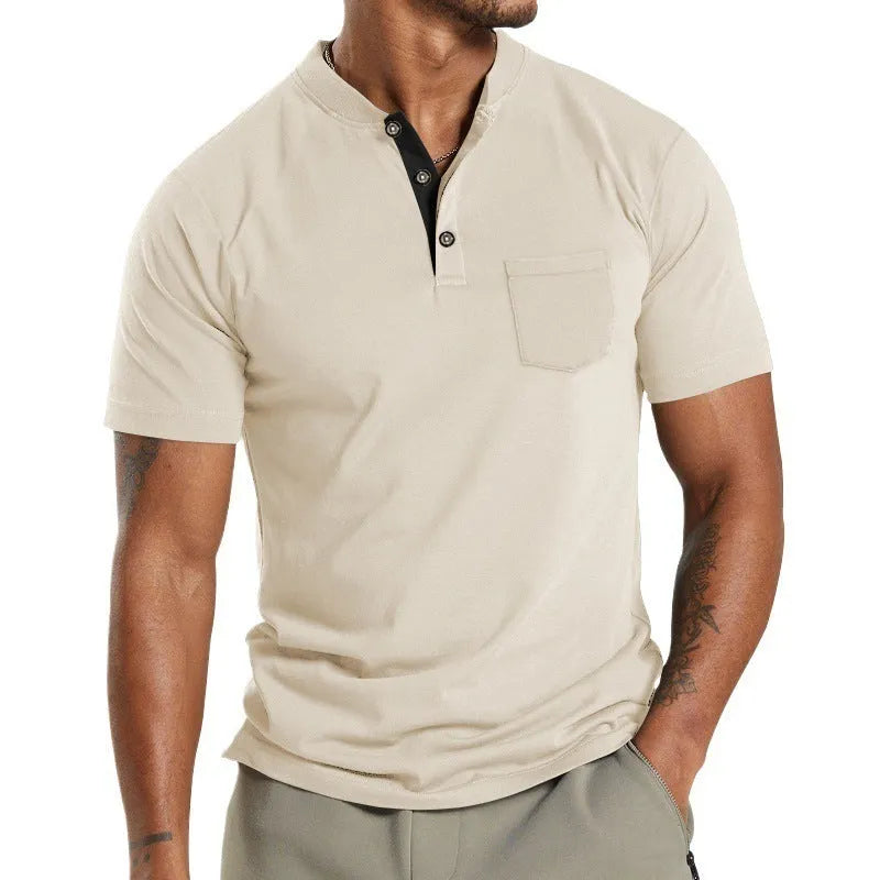 Men's plus size short sleeve casual shirt in polyester with a button chest pocket.