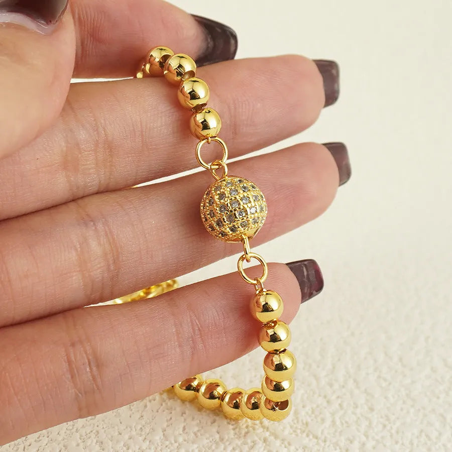 Arabic style copper bracelet with zircon stones and heart-shaped design elements for women