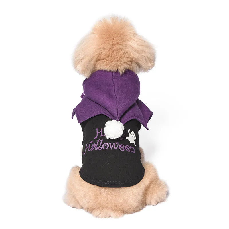 Halloween pumpkin two-piece dog sweater and shawl costume in cotton material