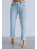 Women's solid colour denim jeans with hand-worn finish in dark blue and light blue options