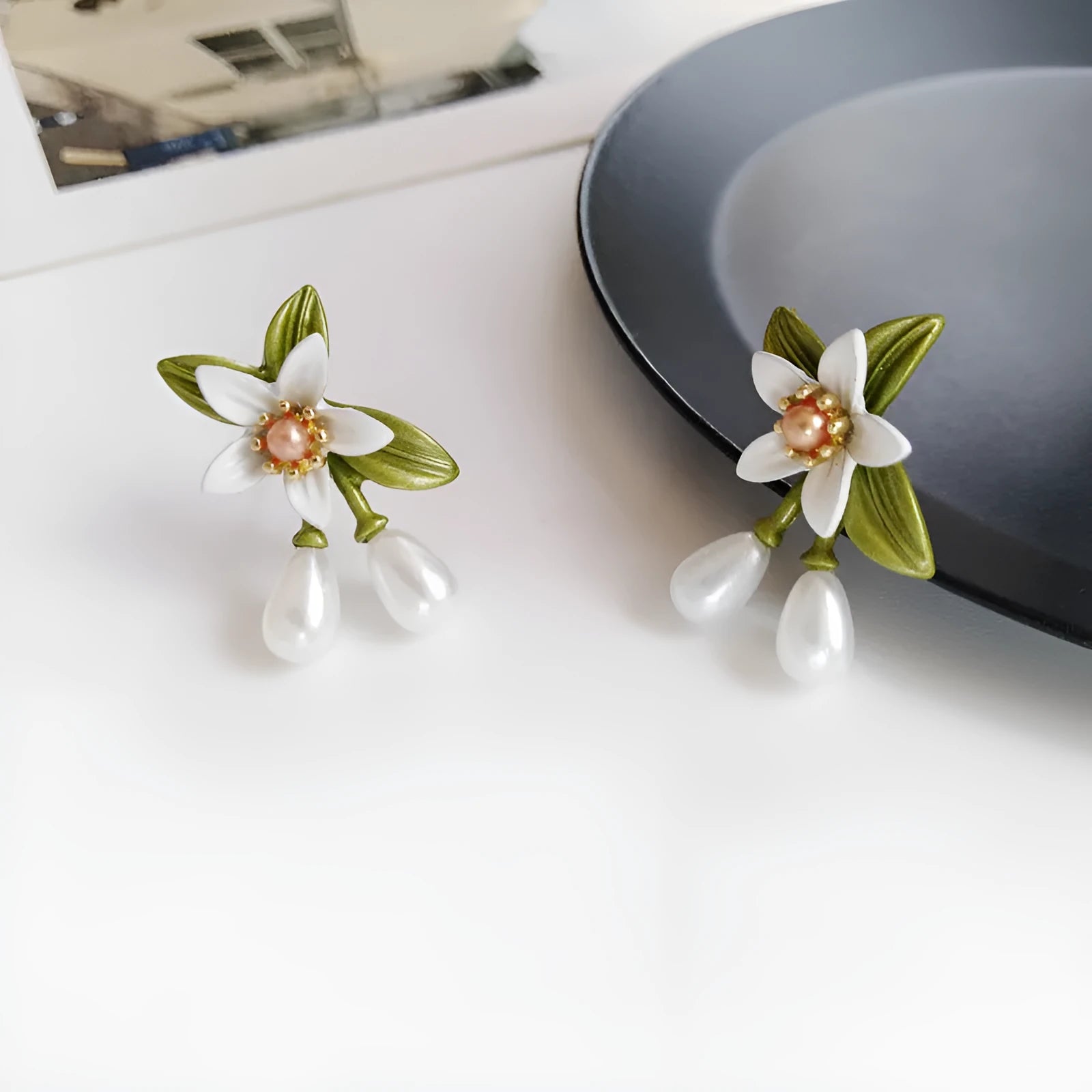 Alloy needle camellia flower earrings for women in sterling silver and coloured variations