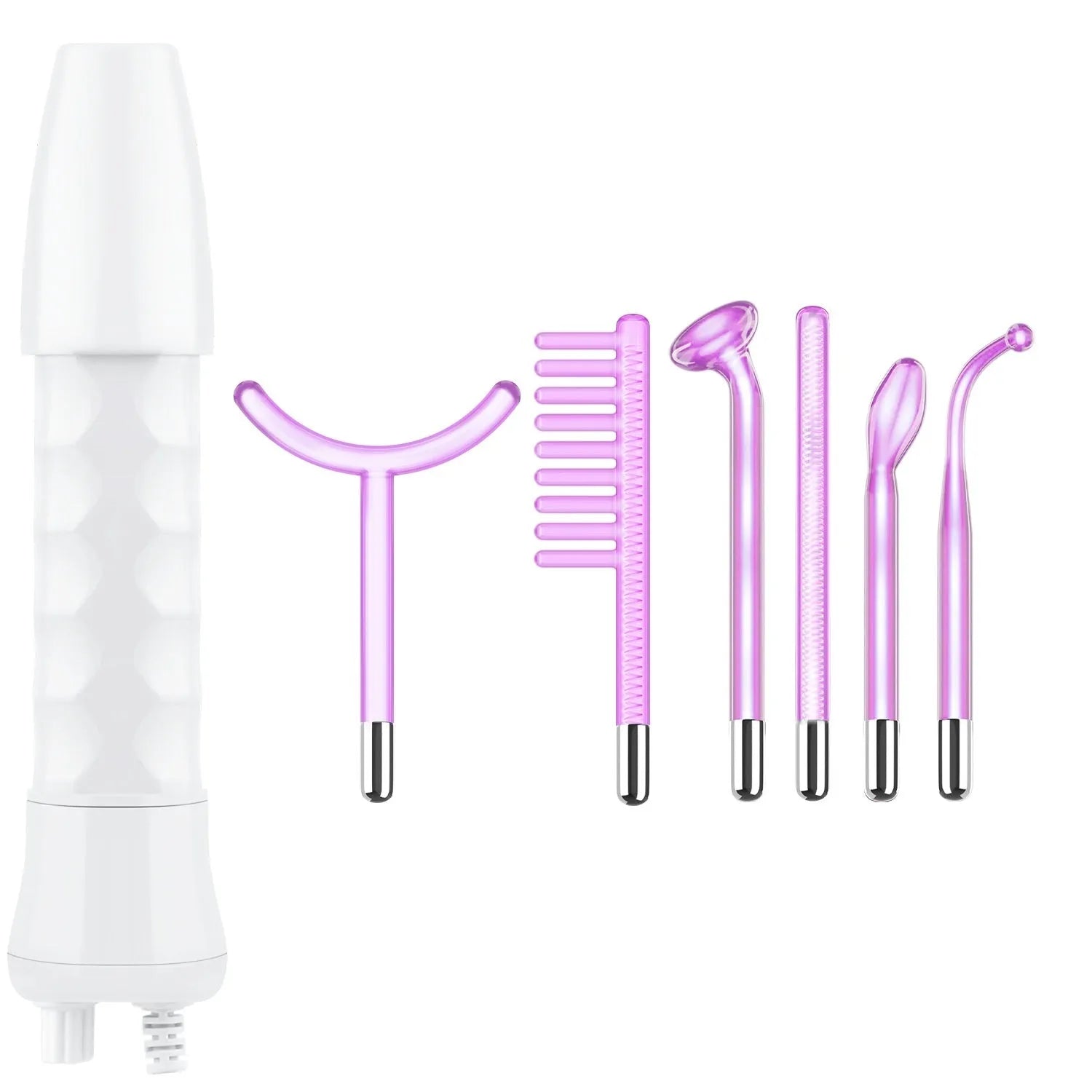 Purple eutic electrotherapy rod beauty instrument with six accessory heads for professional skin treatments