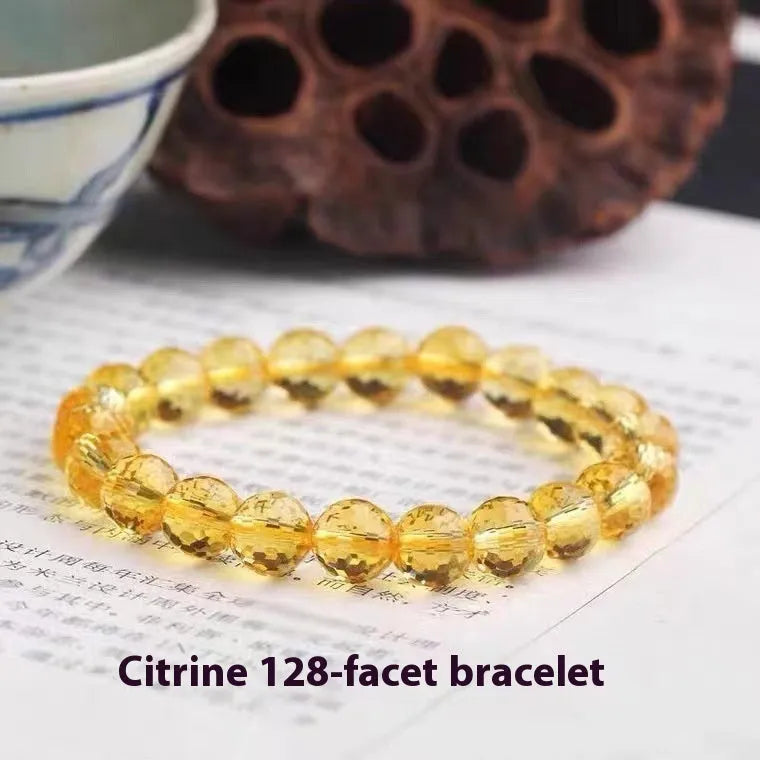 Crystal ametrine bracelet showing 128-cut faceting on beads with choice of amethyst, ametrine or citrine colours