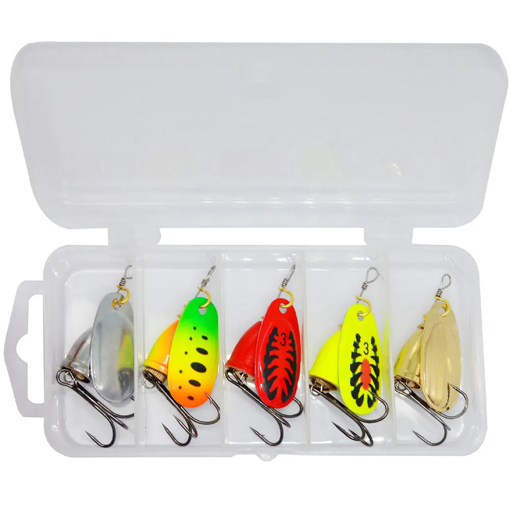 Composite fishing lure with rotating sequins and copper bell in multiple colour options
