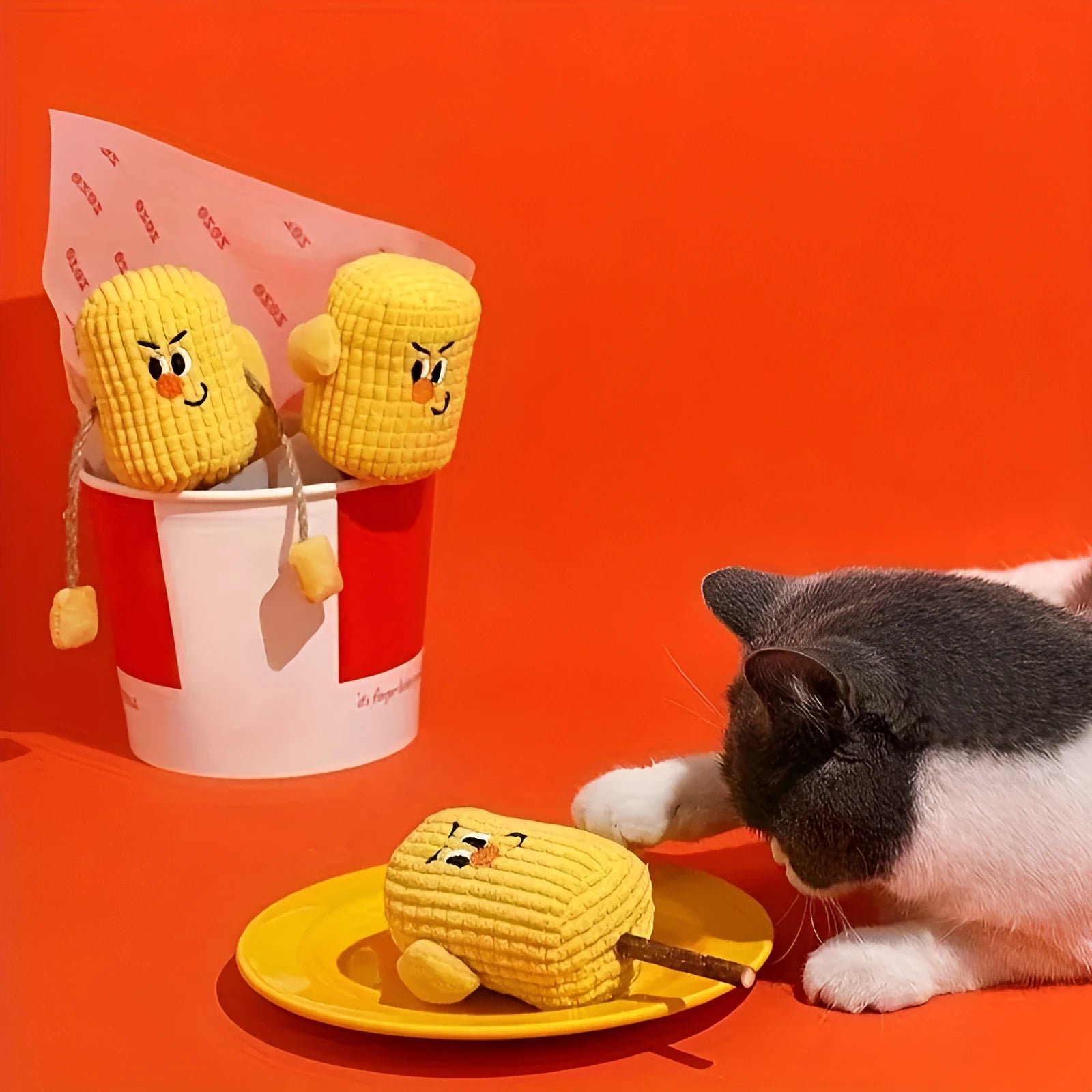 Natural corn cob cat chew toy with dimensions 7x6x15cm for dental care