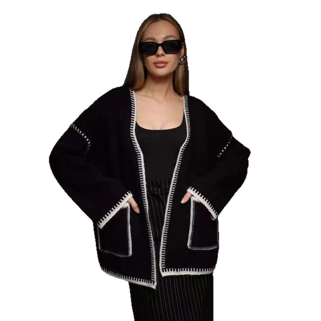 Knitted lace-up cardigan in thick cotton imitation cashmere fabric in camel colour