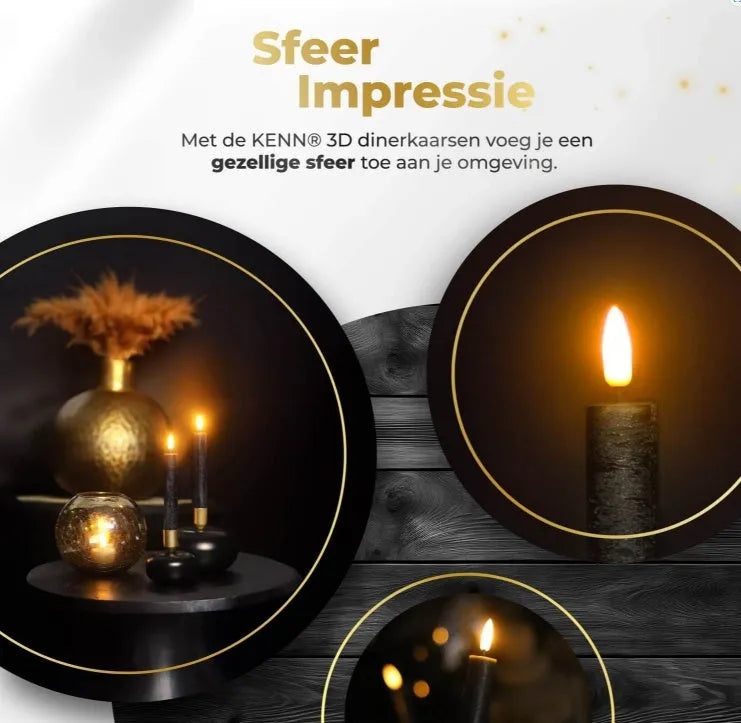 Black S2 3D Flame LED Taper Candle with realistic flickering flame effect, 18cm tall.