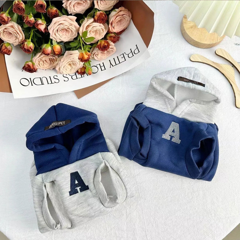 Blue and white reflective letter pet sweater for cats and dogs in slim fit polyester