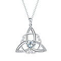 Women's geometric Celtic knot pendant necklace in copper with electroplated blue finish