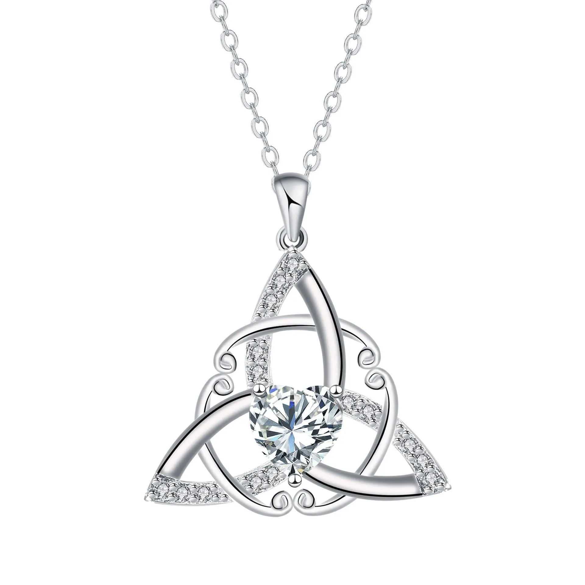 Women's geometric Celtic knot pendant necklace in copper with electroplated blue finish