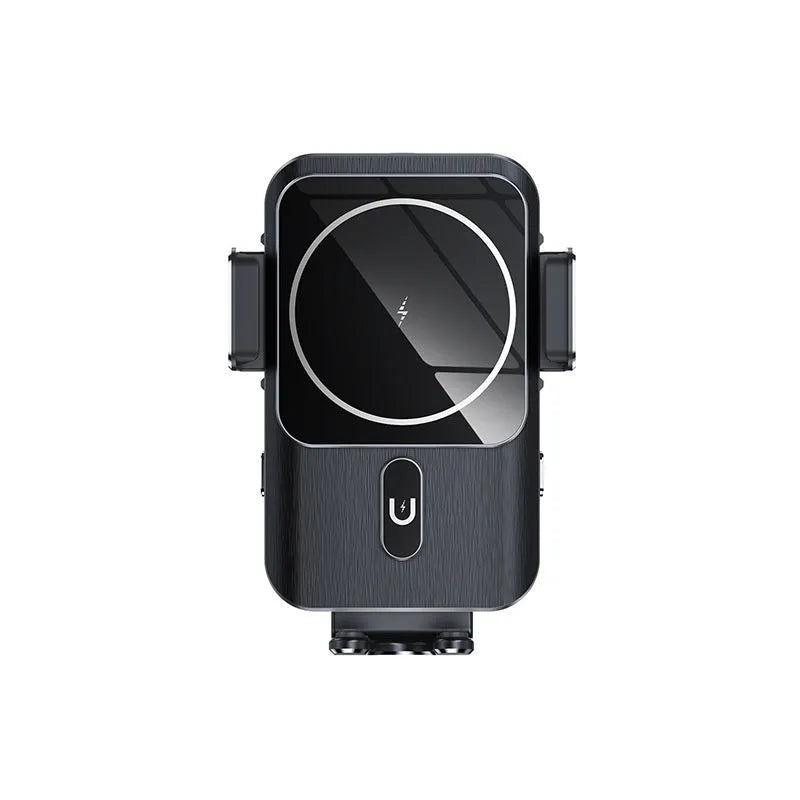 Black car wireless charger phone holder with 15W charging and suction cup or clip mounting options