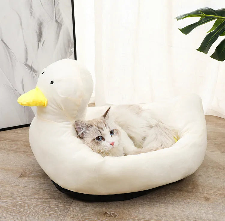 Duck shape soft polyester pet bed for small dogs and cats in blue or white colours