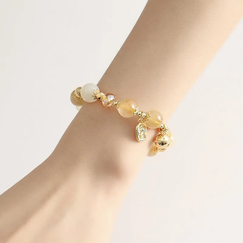 Gold rutilated quartz bracelet with electroplated finish and Korean style design