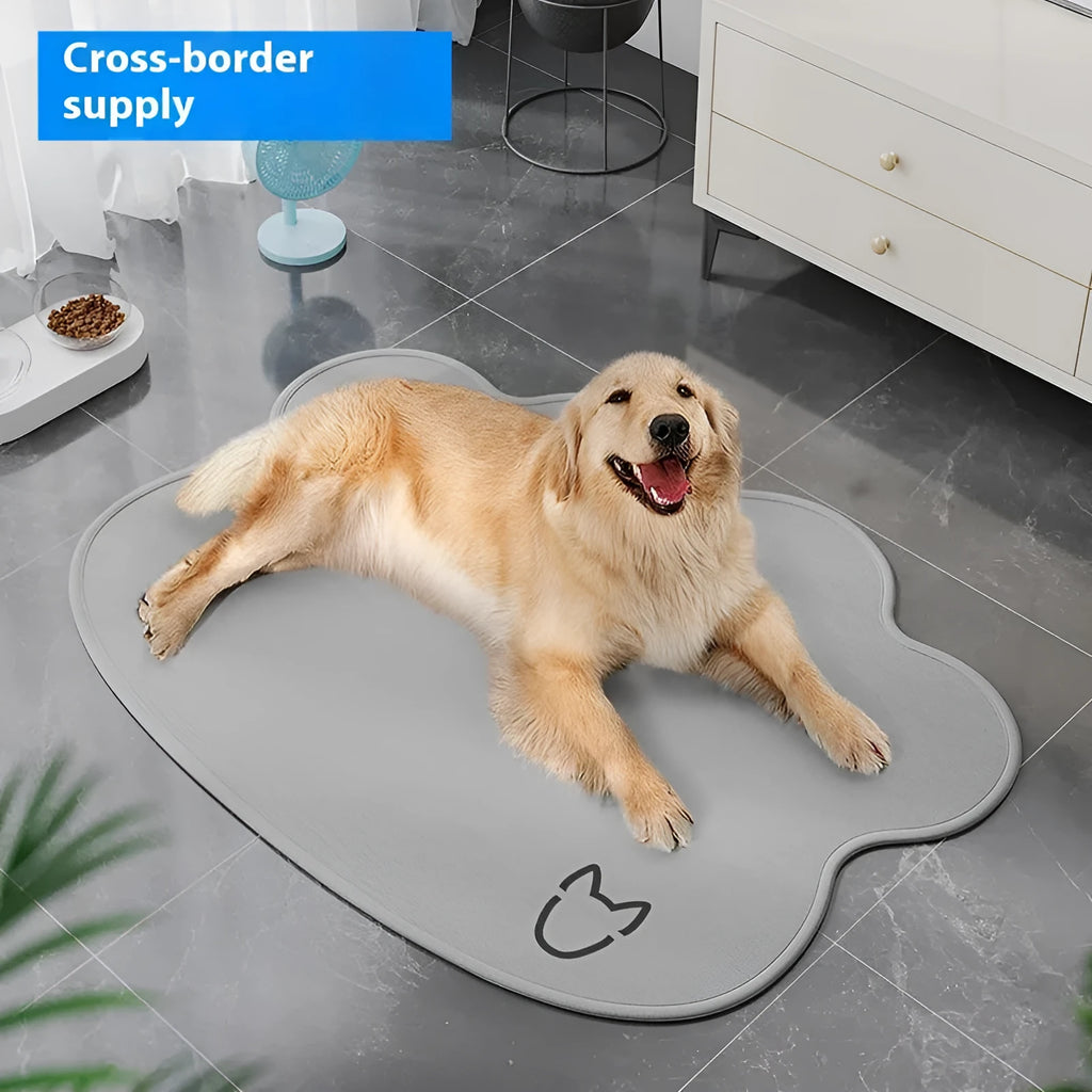 Ice silk dog cooling mat with simple dog head design in light grey, showing non-slip base and rectangular shape.