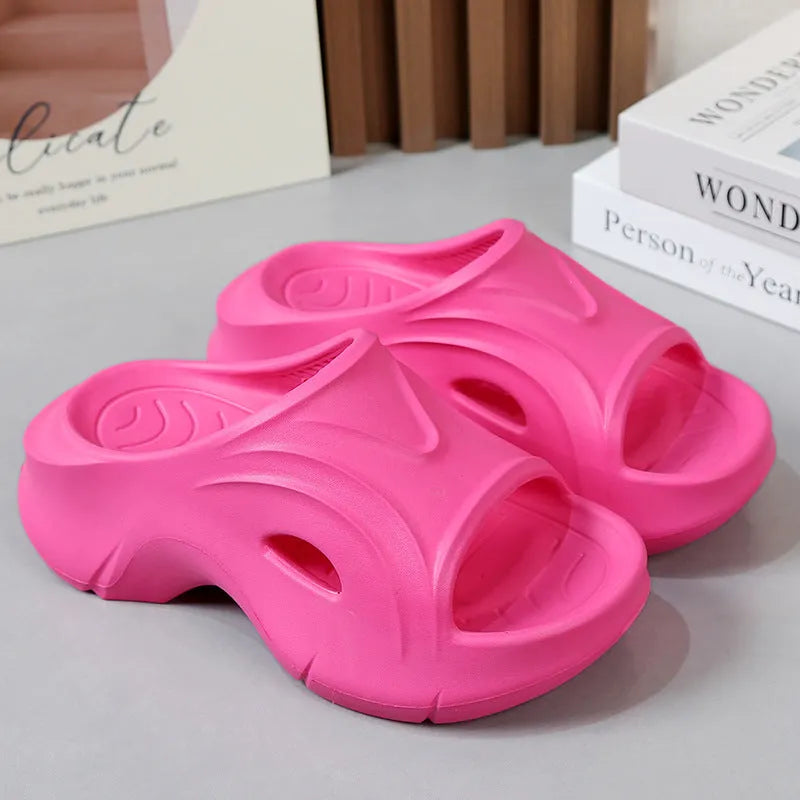 Women's EVA slippers with thick sole in black, rose red or white colours for beach and summer outdoor wear