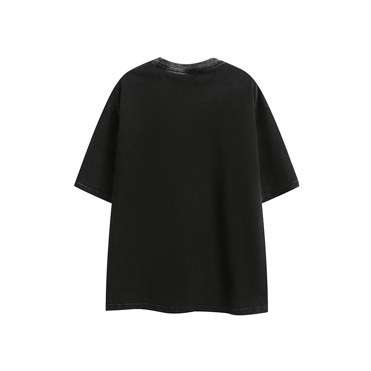 Embroidered washed purple and black loose-fit retro cotton short-sleeved t-shirt.