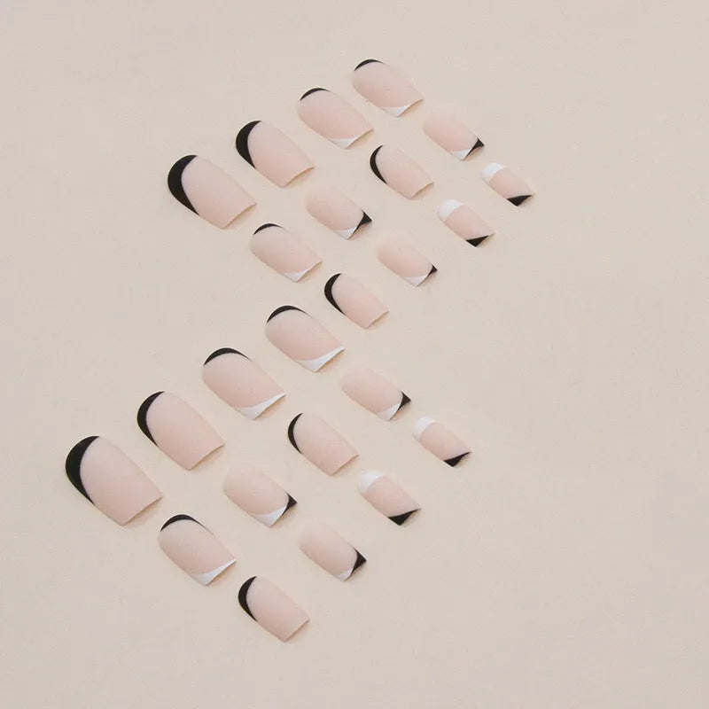 Black and white frosted matte artificial nails with Mandarin duck colour design
