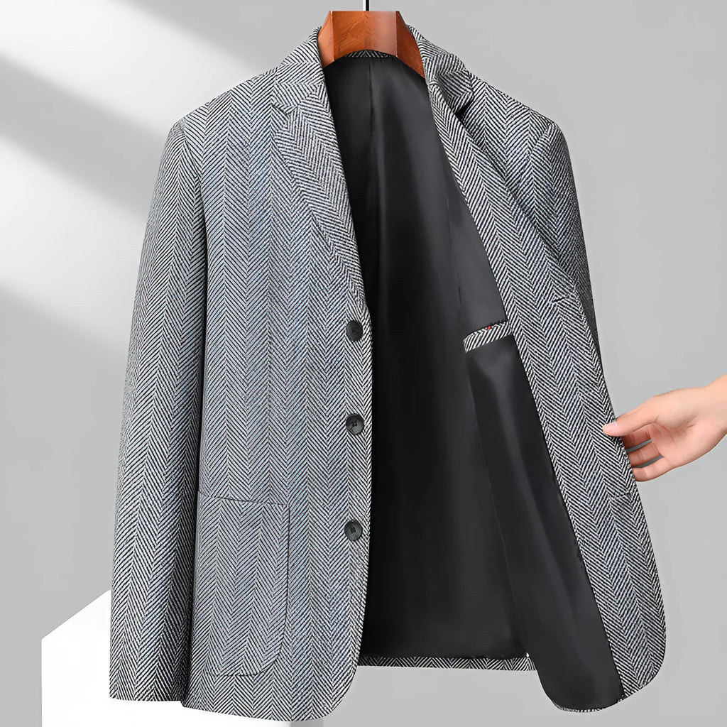 Men's loose-fit wool coat in solid colour with Asian sizing options for casual spring and autumn wear