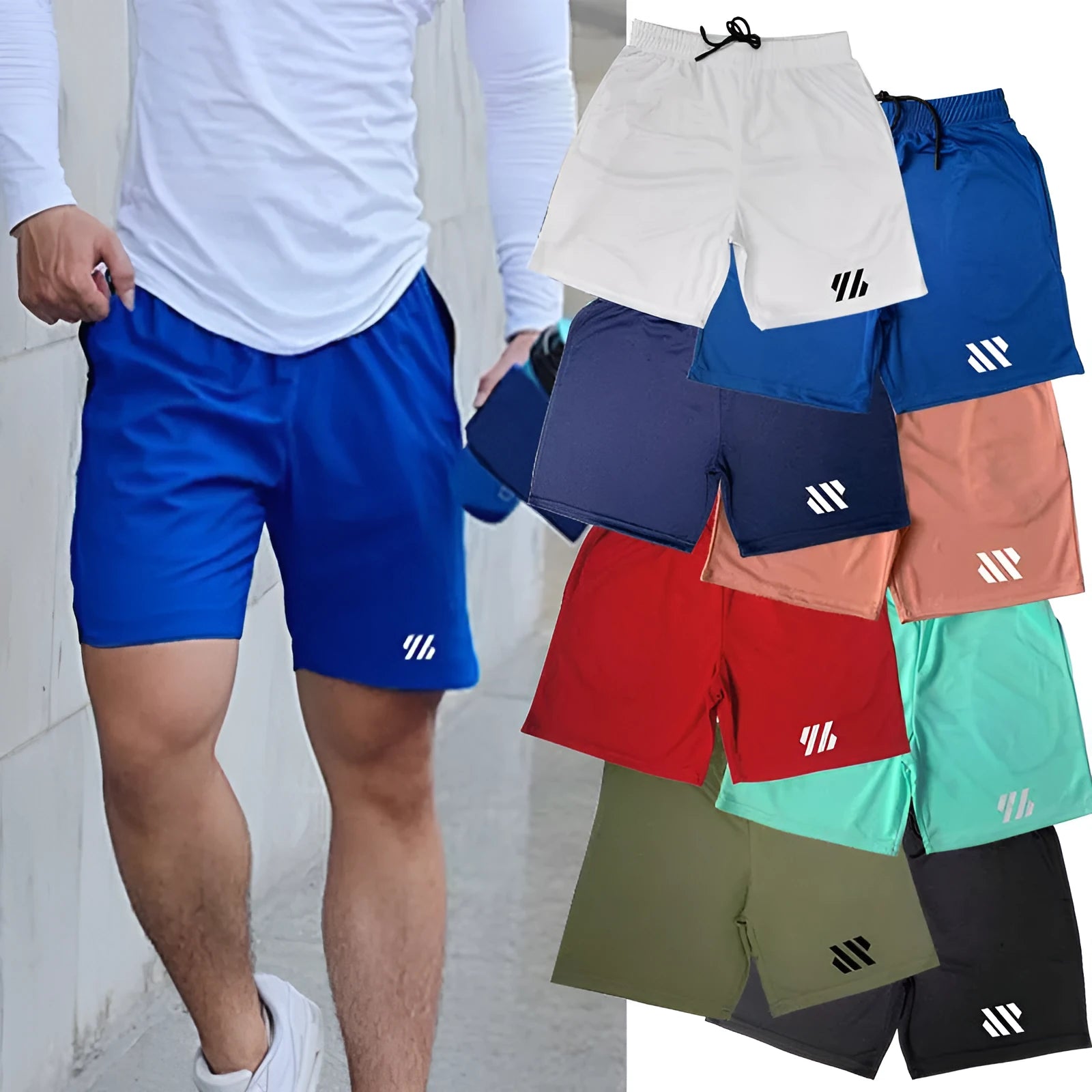 Man's loose-fit metal silk fabric sports shorts in army green colour for running.