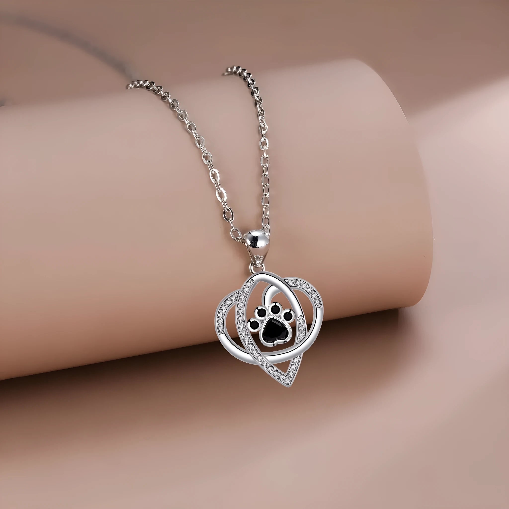 Women's copper necklace with dogs and cats footprints pendant on cross chain