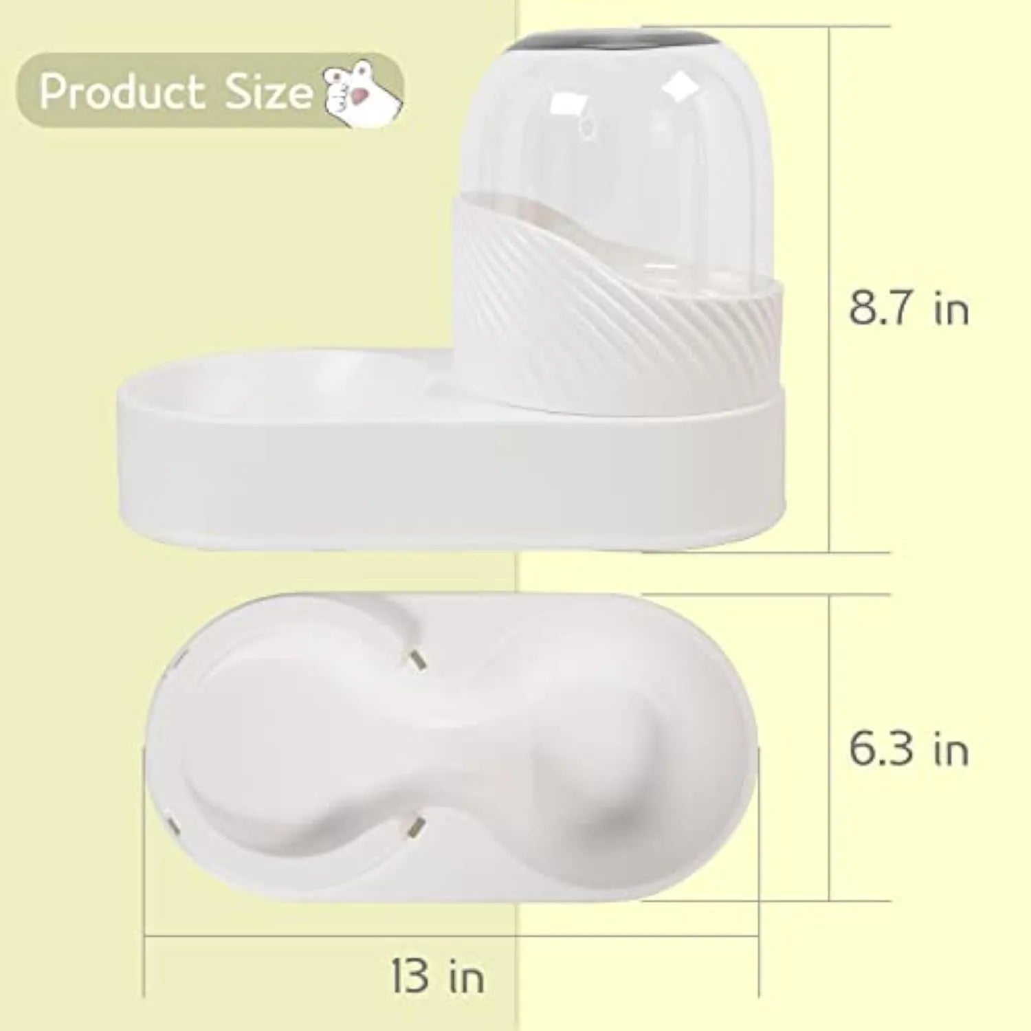 White automatic cat feeder and water dispenser set, each with 2L capacity and wave-shaped design.