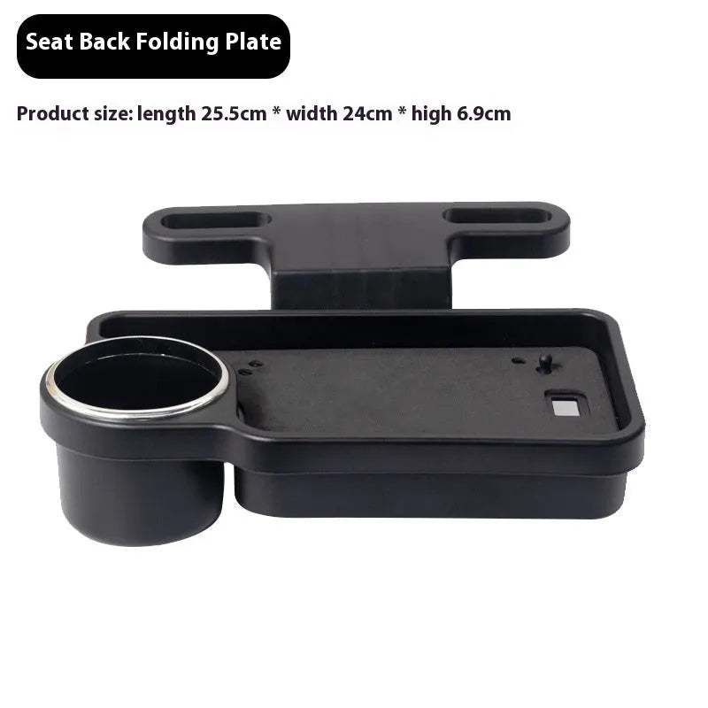 Large black ABS car steering wheel laptop stand with integrated foldable cup holder, mounted on a car steering wheel.