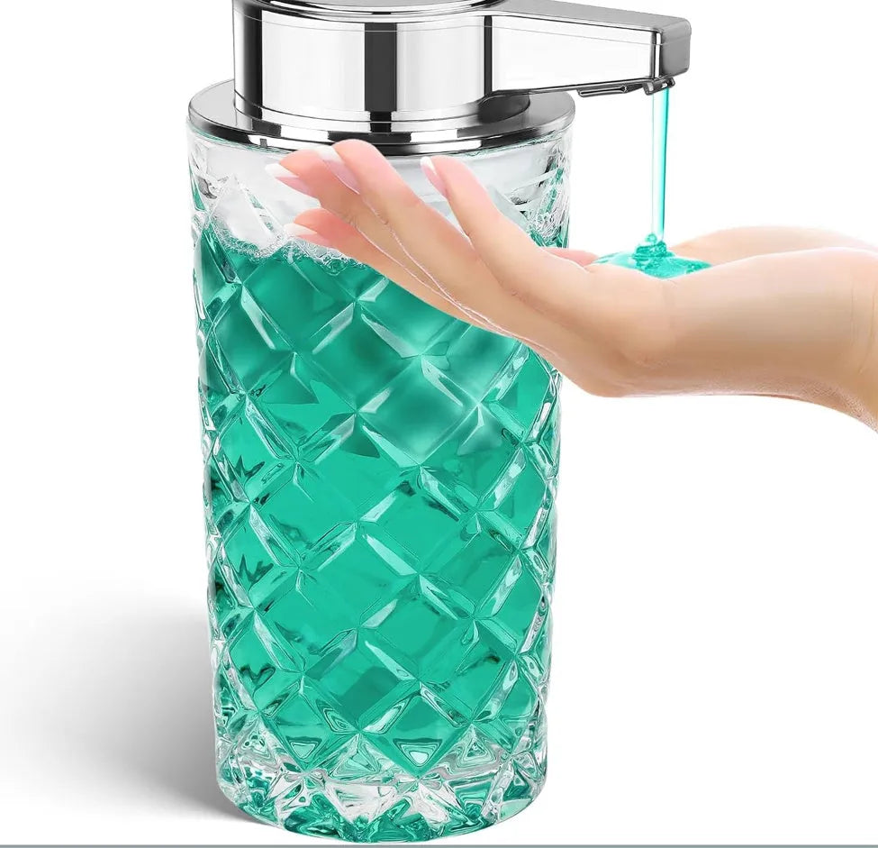 Automatic soap dispenser with silver finish and USB Type-C charging port