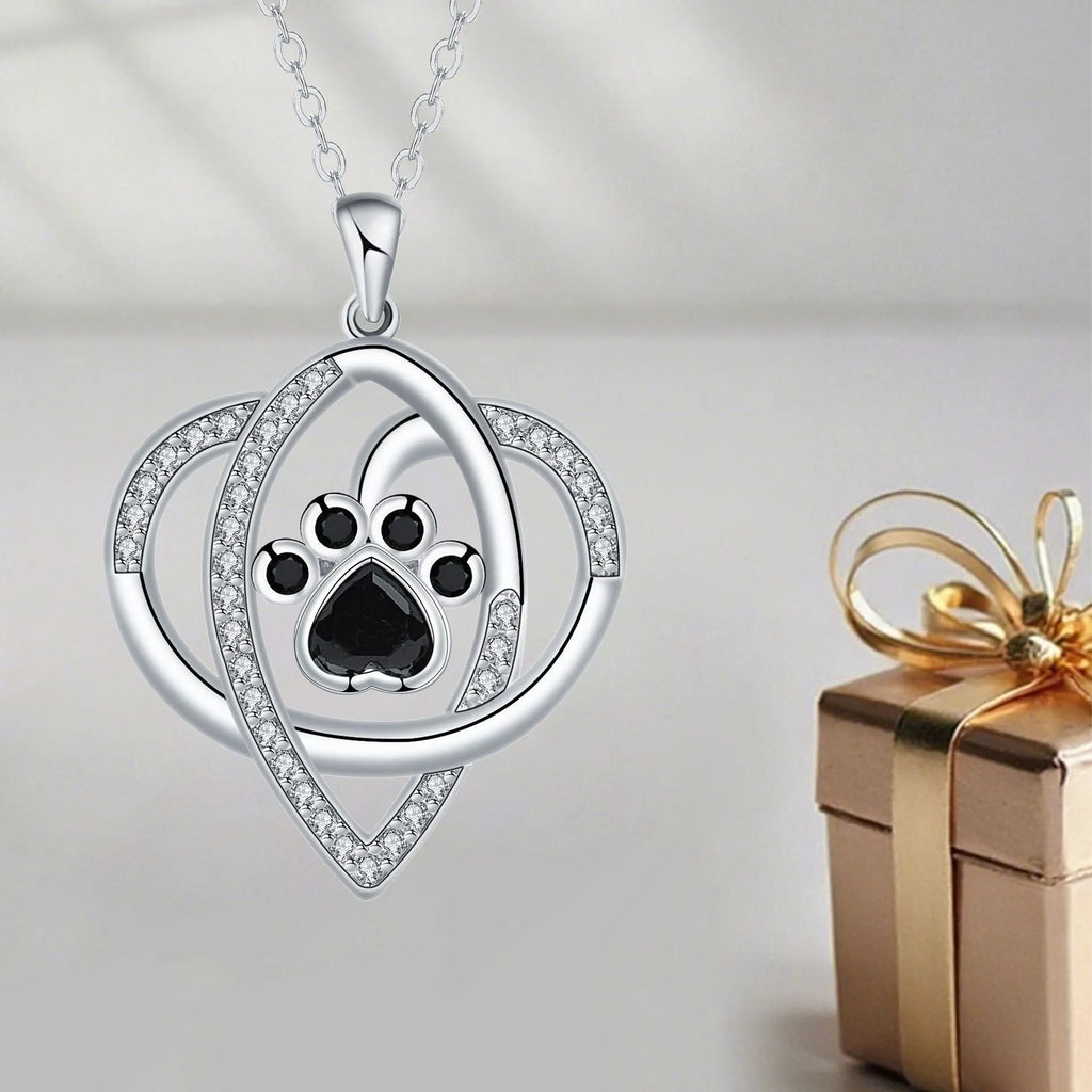 Women's copper necklace with dogs and cats footprints pendant on cross chain
