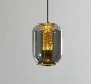 Nordic minimalist chandelier light in transparent, cognac or smoky grey colour measuring 16cm diameter