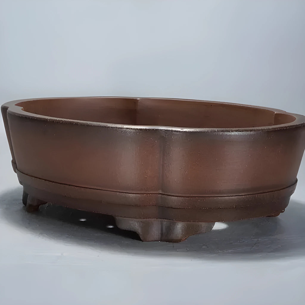 Purple clay bonsai pot with classical antique design measuring 50cm long by 39cm wide