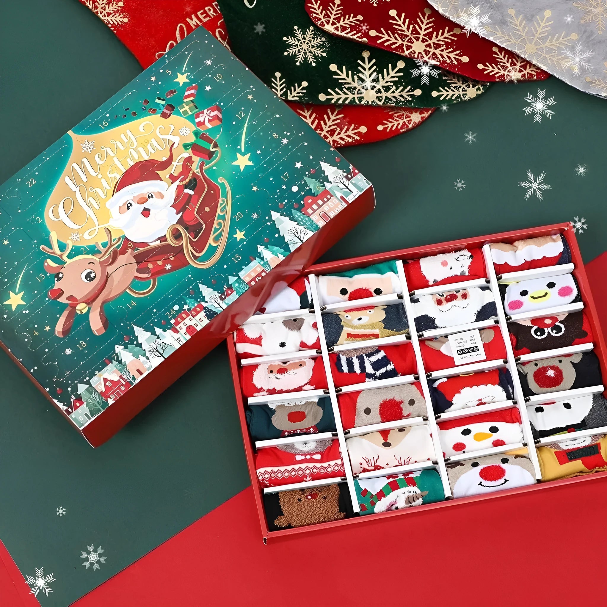Christmas socks blind box containing random resin plastic ornament for holiday decorations