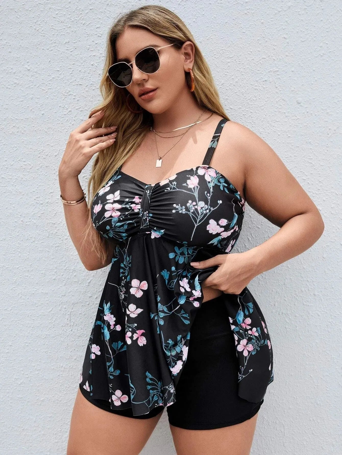 Women's one-piece swimsuit with split colour floral printing in various sizes