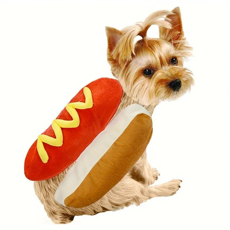 Funny hot dog costume for small dog with elastic belly strap and hook-and-loop fastener