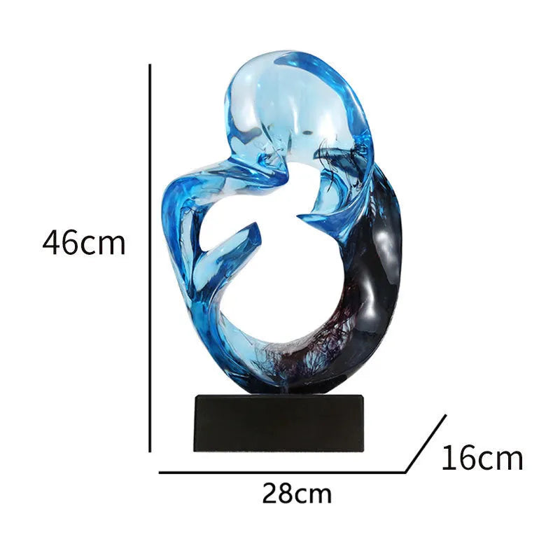 Transparent resin ornament in modern style available in blue or orange red colour