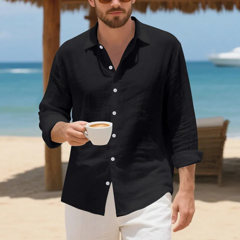 Linen Hawaiian casual shirt in loose American style with non-ironing feature