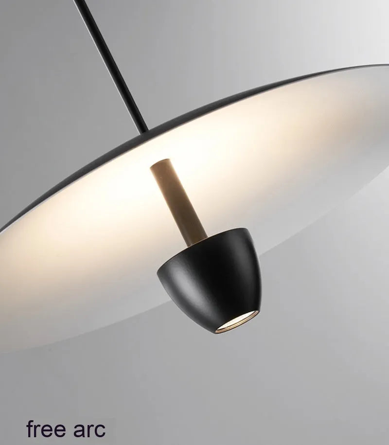 Black modern minimalist Nordic chandelier with warm light illumination