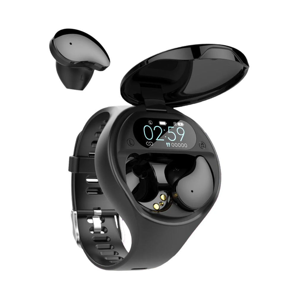 Black detachable smart watch and Bluetooth headset combo for fitness tracking and calls