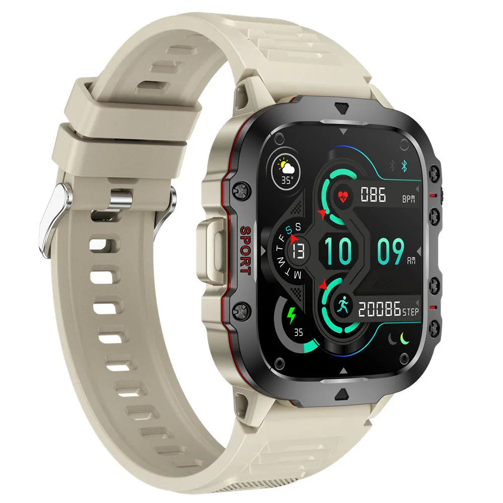 QX11 smartwatch with zinc alloy case on black silicone strap showing touch screen display