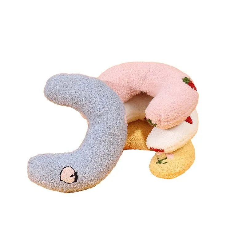Cartoon U-shaped half moon pet pillow in blue for cat cage bedding