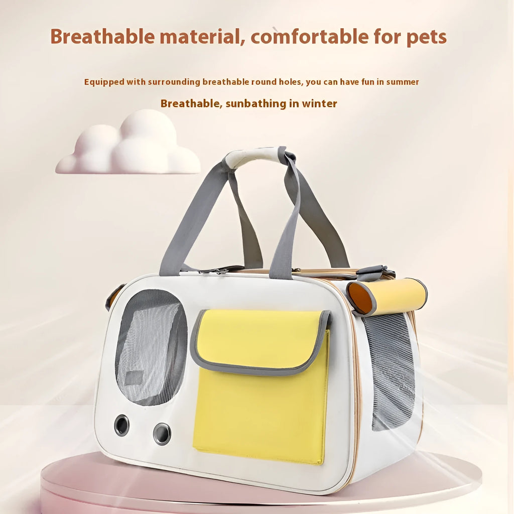 Foldable single shoulder pet bag in canvas material with large capacity for cat and small dog transport