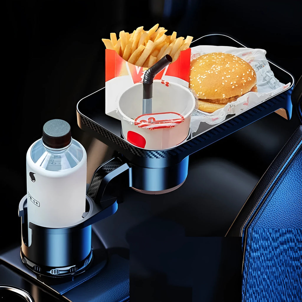 Black ABS plastic car dinner tray holder rotating in vehicle cup holder